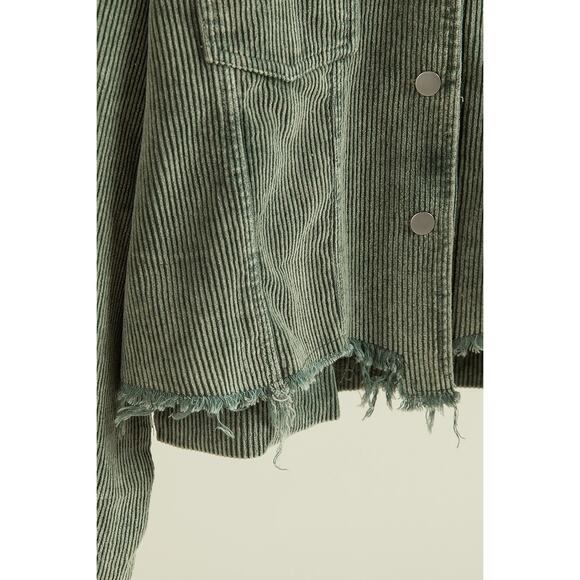 BiBi Vintage Washed Distressed Front Hem Relaxed Fit Corduroy Jacket | Oatmeal - Picture 7 of 7